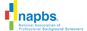 A blue logo for the national association of professional background editors.